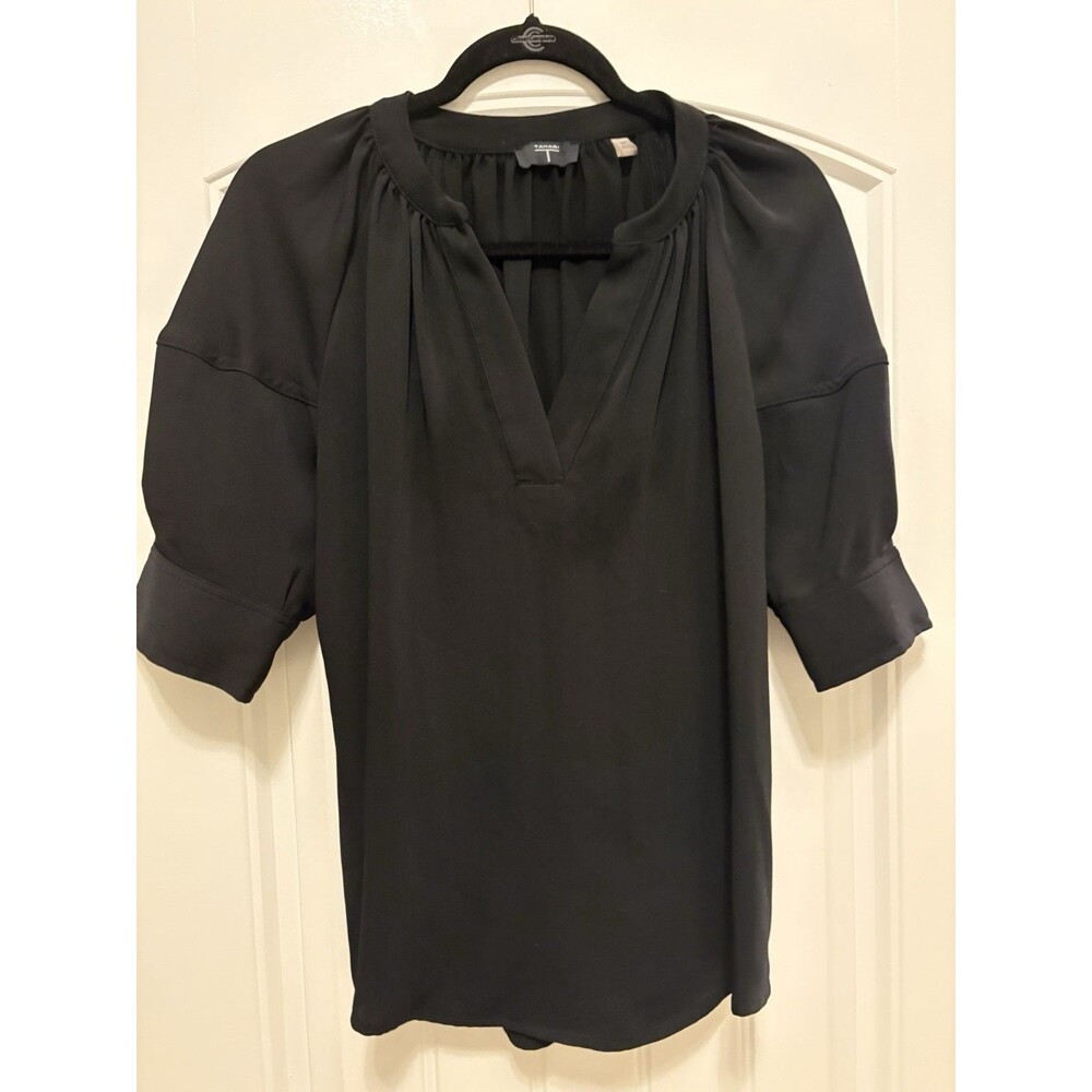 T. Tahara Black V Neck Short Sleeve Tunic Blouse-S/P